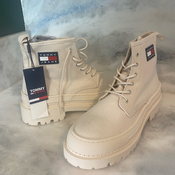 Tommy Hilfiger Shoes - BRAND NEW: white Tommy boots. Bought from England. 100% organic cotton.